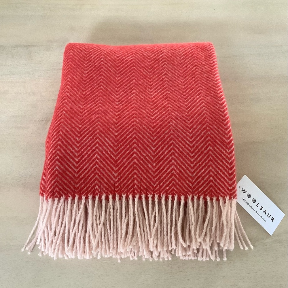 Woolsaur Red Herringbone Merino Wool Throw Blanket